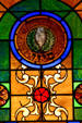 Gemini stained-glass Zodiac window in Jewish Museum of Florida. Miami Beach, FL.