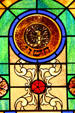 Scorpio stained-glass Zodiac window in Jewish Museum of Florida. Miami Beach, FL.