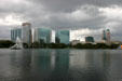 Downtown skyline across Lake Eola. Orlando, FL.