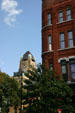 Former Chatham County Courthouse tower & corner of Wachovia Bank on Wright Square. Savannah, GA.