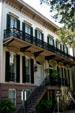 House with wrought iron at 7 West Gordon on Monterey Square. Savannah, GA.
