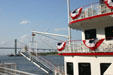 Georgia Queen tourist boat & Savannah River Bridge. Savannah, GA.