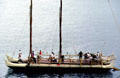 Large Polynesian tourist boat near Aloha Tower. Honolulu, HI.