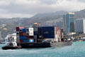 Ha'Aheo container barge in Honolulu harbor. Honolulu, HI.
