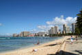 Skyline of Waikiki along shoreline from Kapi''olani Park. Waikiki, HI.