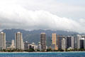 Skyline of eastern Waikiki along Kalakaua Ave. Waikiki, HI.