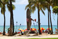 Statue of Duke Paoa Kahanamoku Father of International Surfing, Olympic swimmer, & full blooded Hawaiian at beach in Waikiki. Waikiki, HI.