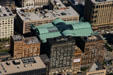Green roof of Harold Washington Library Center behind Fisher, Old Colony, Plymouth & Manhattan buildings, the oldest skyscrapers in Chicago. Chicago, IL.