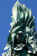Stylized flame with sculpted owl on Harold Washington Library Center. Chicago, IL.