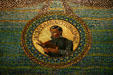 Mosaic portrait of Pere Jacques Marquette Jesuit Catholic priest & explorer of rivers of New France in Marquette Building. Chicago, IL.