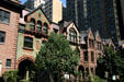 Victorian Romanesque brownstone row houses East Schiller Street at North Astor in the Gold Coast. Chicago, IL.