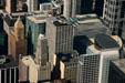Brown Century Tower, blue Florsheim Tower, octagonal Randolph Tower, white 180 N. LaSalle, round sky lit Thompson Center & semi-round-topped 120 N. LaSalle from Sears Tower. Chicago, IL