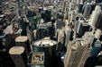 Highrises along Wacker Drive as it curves with Chicago River from Sears Tower. Chicago, IL.