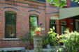 Victorian multicolored brickwork of row houses in Pullman Village along Florence Blvd. Chicago, IL.