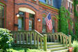 Porch & brickwork in Pullman Village. Chicago, IL.
