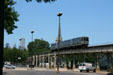 Elevated Green Line train races across Illinois Institute of Technology. Chicago, IL.
