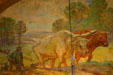 Mural of oxen pulling plow at Illinois State Capitol. Springfield, IL.