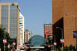 Washington Street with Indianapolis Artsgarden. Indianapolis, IN.