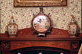 Ceramics on fireplace mantle in parlor at Benjamin Harrison Presidential Site. Indianapolis, IN.