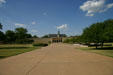 Dwight D. Eisenhower Presidential Museum building set against Abilene grain elevator. Abilene, KS.