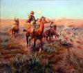 Smoking Cattle out of the Breaks painting by Charles M. Russell at Wichita Art Museum. Wichita, KS.