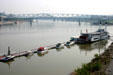 Ohio River with paddlewheel steamboat. Covington, KY.