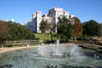 Old State Capitol over park fountains. Baton Rouge, LA.
