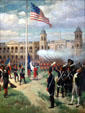 Hoisting of American Colors over Louisiana in 1803 painted by Thure de Thulstrup at Cabildo Museum. New Orleans, LA.