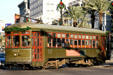New Orleans streetcar rounds bend between Canal & St. Charles Street. New Orleans, LA