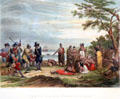Interview of Massasoit with the Pilgrims engraving by Lippincott, Grambo & Co. of Philadelphia at Pilgrim Hall Museum. Plymouth, MA.