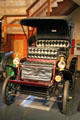 Stevens-Duryea motorcar where driver sits in back seat from Chicopee Falls, MA at Heritage Plantation Auto Museum. Sandwich, MA.