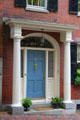 Beacon Hill row house with blue front door. Boston, MA.