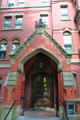 Entrance of Matthews Hall at Harvard College. Cambridge, MA.