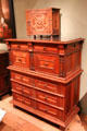 Case of boxes atop chest of drawers both by Ralph Mason & Henry Messenger of Boston, MA at Museum of Fine Arts. Boston, MA.
