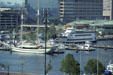 Boats moored in Baltimore inner harbor. Baltimore, MD.