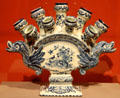 Tin-glazed earthenware vase with multiple necks & dragons from De Grieksche A Factory of Delft, Netherlands at Detroit Institute of Arts. Detroit, MI.