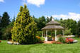 Gazebo among evergreens at Hidden Lake Gardens. MI.
