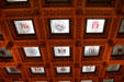 State seals on glass panels of ceiling in House chamber of Michigan State Capitol. Lansing, MI.