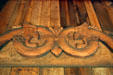 Norwegian carvings on Hopperstad Stave Church replica at Heritage Hjemkomst Interpretive Center. Moorhead, MN.