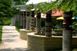 Artistic columns in garden of Minnesota History Center. St. Paul, MN.