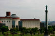 Minnesota History Center view with Civil War Monument. St. Paul, MN.