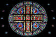 Stained glass rose window of disciples by Charles Connick at Cathedral of Saint Paul. St. Paul, MN.