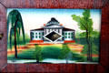 Painted panel of house on table clock at General Daniel Bissell House. St. Louis, MO.