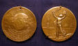 Gold medals commemorating Lindbergh's 1927 New York to Paris flight issued by St Louis Chamber of Commerce at Missouri History Museum. St Louis, MO.