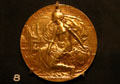 Gold medal commemorating Lindbergh's 1927 New York to Paris flight issued by City of Paris at Missouri History Museum. St Louis, MO.
