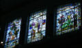 Stained glass window with Missouri values scenes at Missouri State Capitol. Jefferson City, MO.