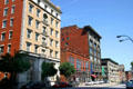 Quality Hill streetscape of heritage commercial buildings along Broadway 1000 block. Kansas City, MO.