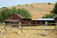 Wooden buildings in Virginia City landscape. Virginia City, MT.