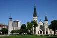 First Baptist Church & St. Mary's Catholic Church opposite State Capitol. Lincoln, NE.