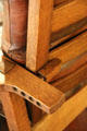 Arts & Crafts reclining arm chair adjustment mechanism at Stickley Museum at Craftsman Farms. Morris Plains, NJ.
